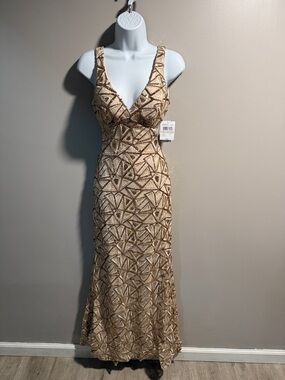 Morgan & Co. Gold Sequin V-Neck Evening Dress